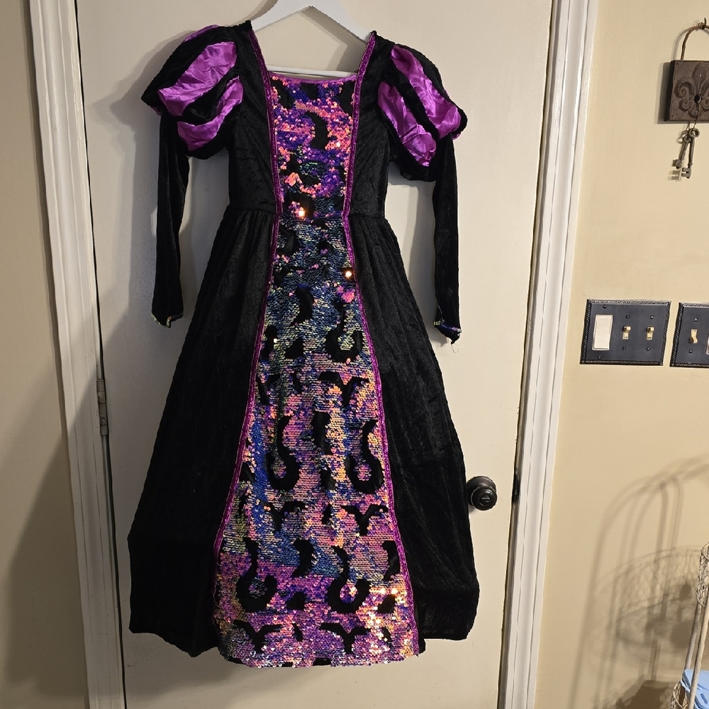 Foggy Cauldron Sparkling Black and Purple Witch Kids Costume Size 7/8